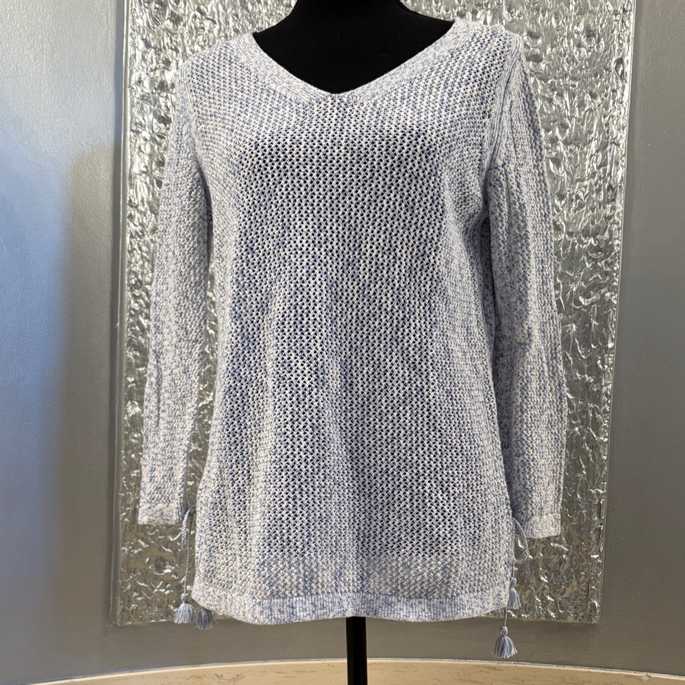 Talbots  NWOT Blue and White Knit Prima Cotton Sweater, M